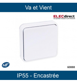 Eur'Ohm - OXXO - Interrupteur Va et Vient - Étanche complet encastré - Blanc - IP55 - Réf : 60888