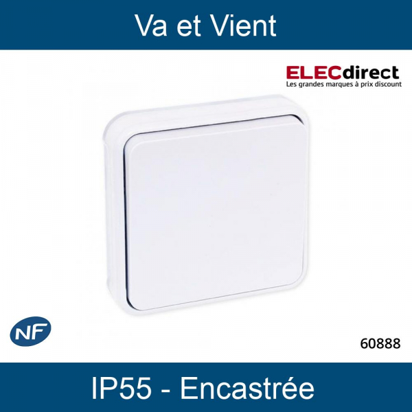 Eur'Ohm - OXXO - Interrupteur Va et Vient - Étanche complet encastré - Blanc - IP55 - Réf : 60888