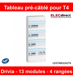 Tableau électrique équipé et précâblé Legrand - 3 rangées, 39 modules,  destiné à un logement de type T4 –
