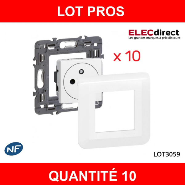 Legrand Mosaic - LOT PROS - 10 Prises de Courant complète - 1 poste (2M) - 16A - 250V - 080251+078802L+077111L
