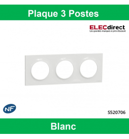 Schneider Odace - Plaque de finition 3 postes - Entraxe 71 mm - Hor/vert - Réf.: S520706