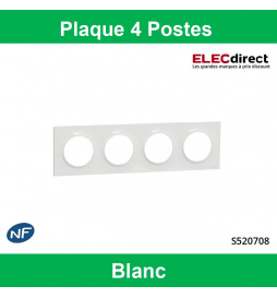 Schneider Odace - Plaque de Finition 4 Postes - Entraxe 71 mm - Hor/vert - Réf.: S520708