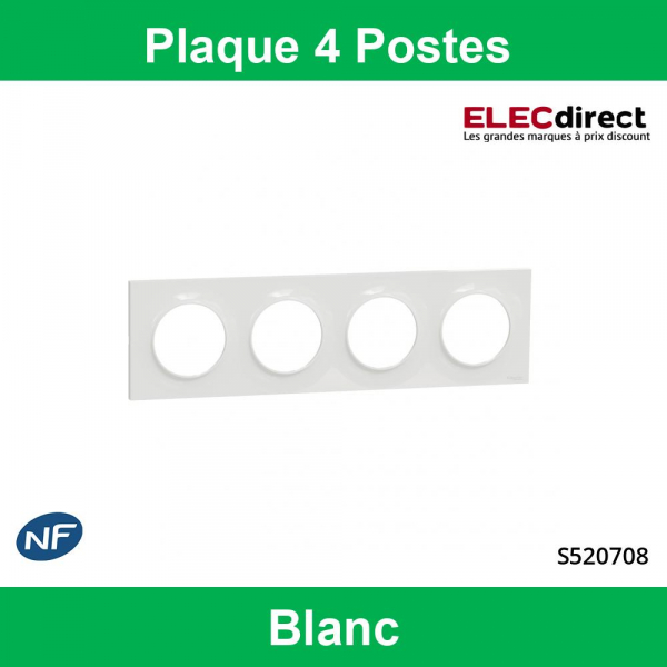 Schneider Odace - Plaque de Finition 4 Postes - Entraxe 71 mm - Hor/vert - Réf.: S520708