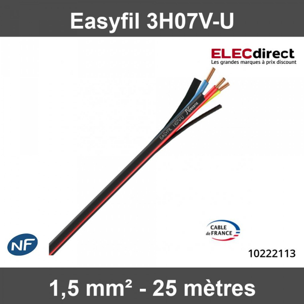 Easyfil 3H07V-U - 1,5mm2 - Couronne de 25 mètres - Réf : 10222113 -  ELECdirect Vente Matériel Électrique