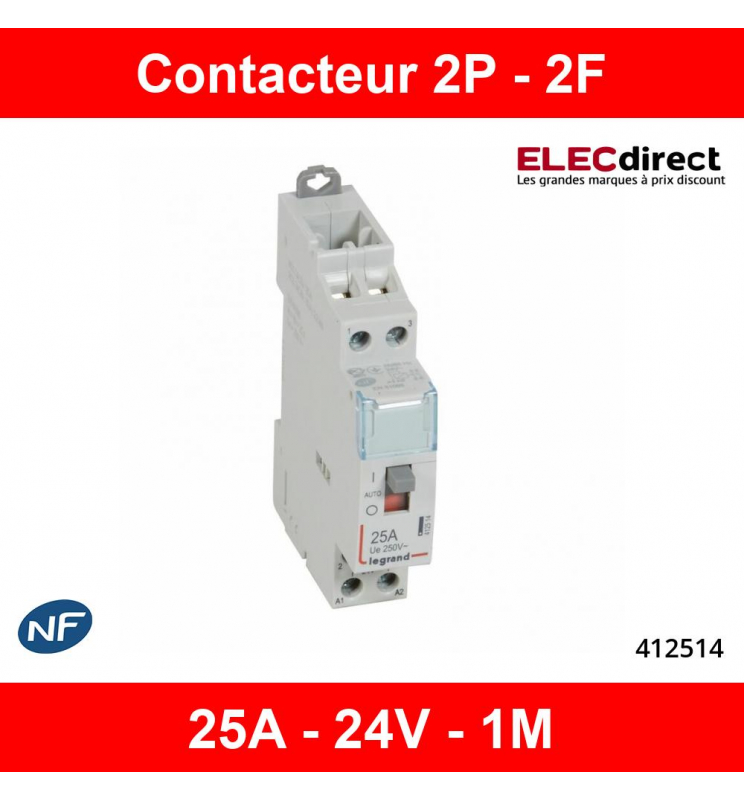 Contacteur Jour-Nuit 25A 2P contact 2F bobine 230V avec cde manuelle