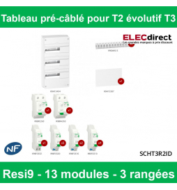Tableau pré-câblé Rési9 - 3 rangées 13 modules - surface entre 35 et 100m²
