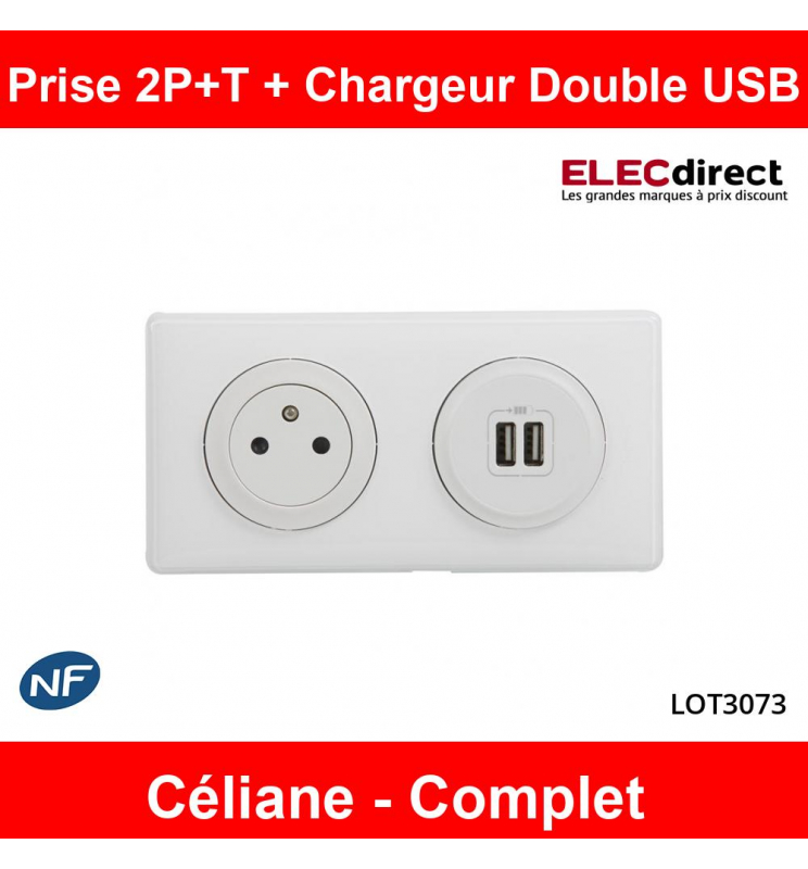 Legrand NC4758  Ensemble précâblé Prise Céliane + chargeur USB Blanc