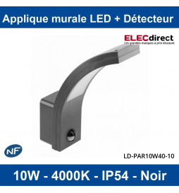 GTV Lighting - Applique murale LED Oprawa Paris avec détecteur - 10W - 4000K - Noir - Réf : LD-PAR10W40-10