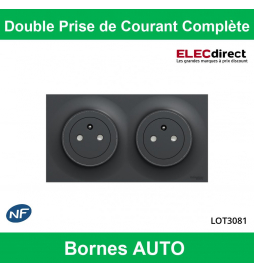 Schneider Odace - Double prise de courant Complète Noire - 2 x 2P+T 16A + Plaque - Réf : LOT3081