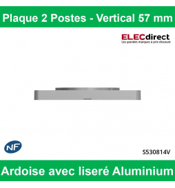 Schneider - Plaque 2 postes verticaux Aluminium Odace Touch - Entraxe 57 mm - Finition Ardoise avec liseré alu - Réf : S530814V