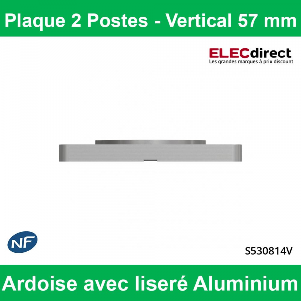 Schneider - Plaque 2 postes verticaux Aluminium Odace Touch - Entraxe 57 mm - Finition Ardoise avec liseré alu - Réf : S530814V