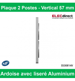 Schneider - Plaque 2 postes verticaux Aluminium Odace Touch - Entraxe 57 mm - Finition Ardoise avec liseré alu - Réf : S530814V