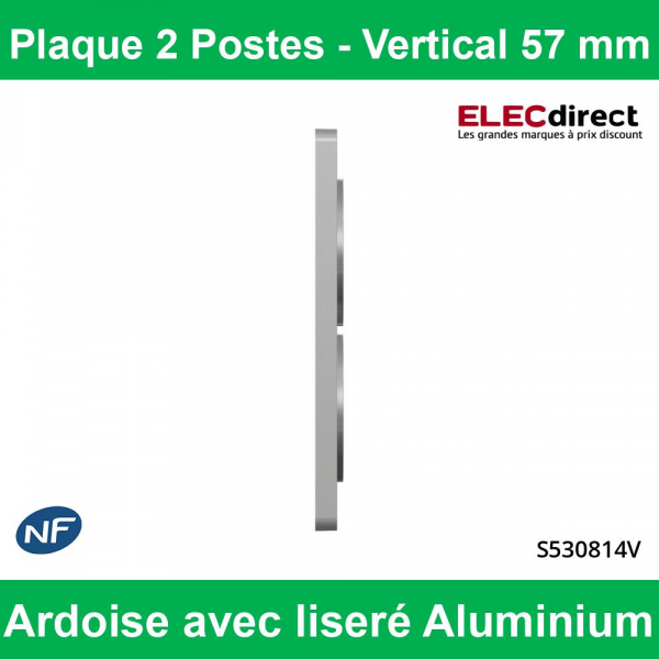 Schneider - Plaque 2 postes verticaux Aluminium Odace Touch - Entraxe 57 mm - Finition Ardoise avec liseré alu - Réf : S530814V