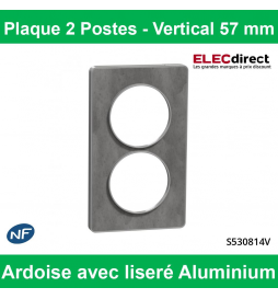 Schneider - Plaque 2 postes verticaux Aluminium Odace Touch - Entraxe 57 mm - Finition Ardoise avec liseré alu - Réf : S530814V