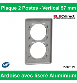 Schneider - Plaque 2 postes verticaux Aluminium Odace Touch - Entraxe 57 mm - Finition Ardoise avec liseré alu - Réf : S530814V