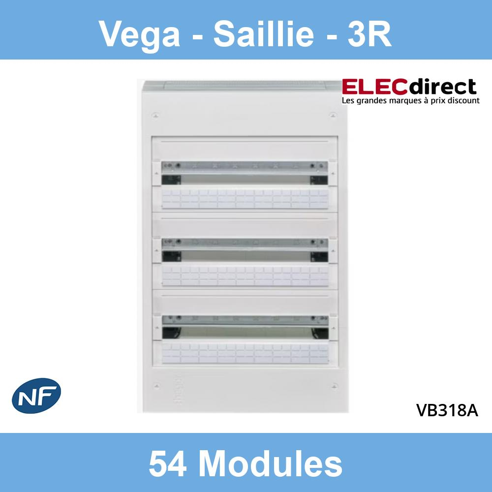 Coffret Vega - 3 rangées - 54 modules - Porte transparente - Apparent -  Hager