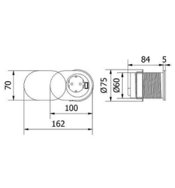 GTV Lighting - Multiprise encastrable SLIDE - 1 x PC 2P+T + 1 x USB Type-A - Ø60mm - Aluminium - Réf.: AE-BPW1S1UCH-51