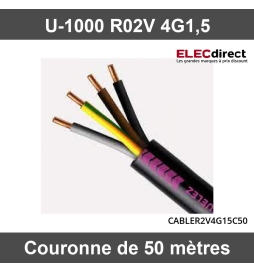 Câble RO2V 3G1.5 en couronne de 50 mètres