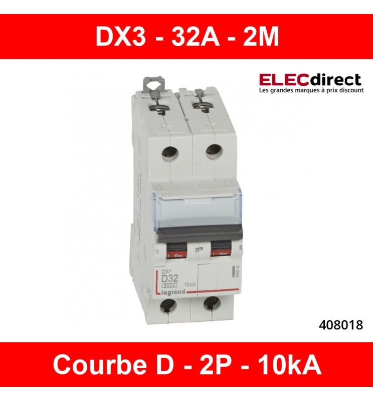 Legrand - Disjoncteur bipolaire DX3 10A - 10kA - courbe C - 407782 -  ELECdirect Vente Matériel Électrique