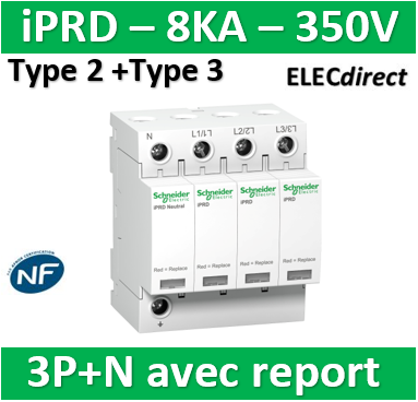 Schneider Electric A9L65601 Acti9 - Parafoudre iPRD65r - 65kA - 350V - 3PN  - avec report de signalisation