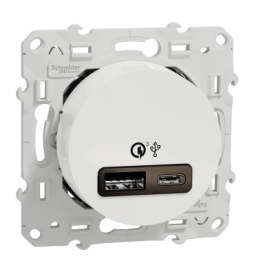 Schneider - Odace - prise USB double - charge rapide - type A+C - Blanc - 18W - 3,4A - Réf.: S520219