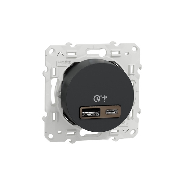 Schneider - Odace - prise USB double - charge rapide - type A+C - Anthracite - 18W - 3,4A - Réf.: S540219