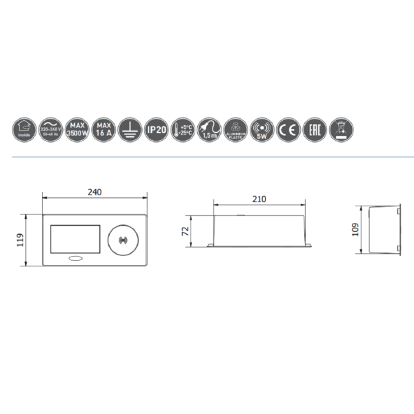 GTV Lighting - Bloc prise à encastrer + chargeur induction - 1 prise - 2 USB - Blanc - Réf.: AE-PB1FAVAP-10