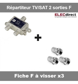 CAE - Répartiteur TV/Satellite - 2 sorties "F" + Fiches F x3