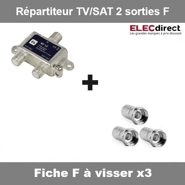 Répartiteur TV/SAT 2 sorties F et 3 fiches TV à visser