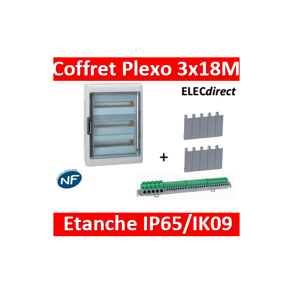 Legrand 001923 - Plexo Tableau Électrique Étanche 3x12 Modules Avec Embouts  À Perf. Directe - Ip65 - Ik09 - Gris ❘ Bricoman