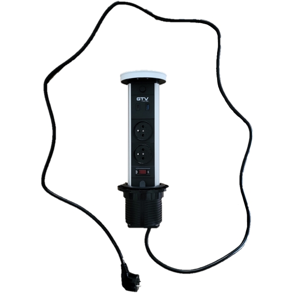 GTV Lighting - Multiprise encastrable Ø80 mm - 2 x 2P+T - USB A+C - chargeur inductif 10W - Argent - Réf.: AE-BPW2FCAM-10