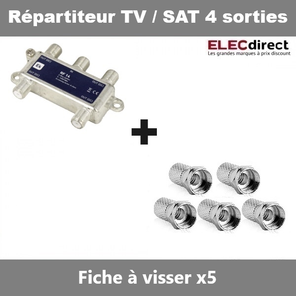 Répartiteur TV/SAT 4 sorties F et 5 fiches TV à visser