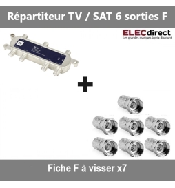 Répartiteur TV/SAT 6 sorties F et 7 fiches TV à visser