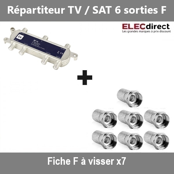 Répartiteur TV/SAT 6 sorties F et 7 fiches TV à visser