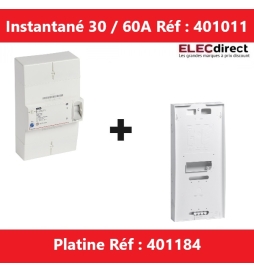 Legrand - Disjoncteur de branchement EDF 30/60A instantané + platine disjoncteur tripolaire - Réf.: 401011 + Réf.: 401184