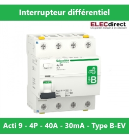 Schneider - Interrupteur différentiel Acti9 iID - Pour chargeur voiture - 4P - 40A  - 30ma - Type B-EV - Réf.: A9Z51440