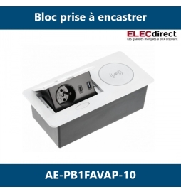 GTV Lighting - Bloc prise à encastrer + chargeur induction - 1 prise - 2 USB - Blanc - Réf.: AE-PB1FAVAP-10