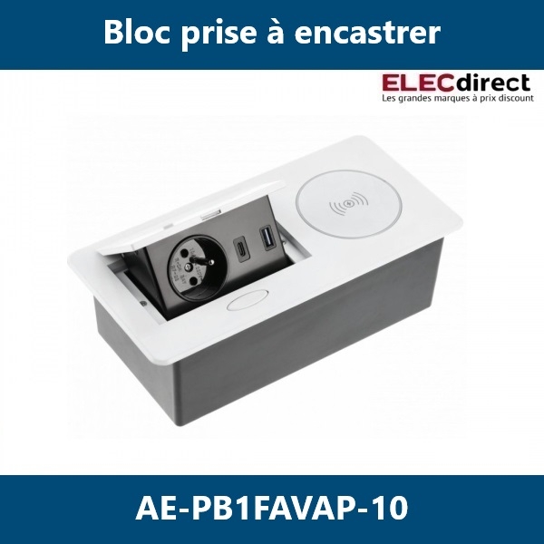 GTV Lighting - Bloc prise à encastrer + chargeur induction - 1 prise - 2 USB - Blanc - Réf.: AE-PB1FAVAP-10