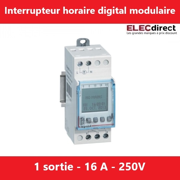 Legrand - Interrupteur horaire programmable digital - multifonction - AUTO -  1 sortie - 16A - 250V - Réf.: 412631