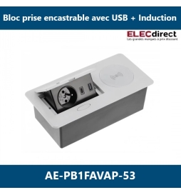 GTV Lighting - Bloc prise à encastrer AVARO - chargeur induction - 1 prise - 2 USB - Aluminium - Réf.: AE-PB1FAVAP-53