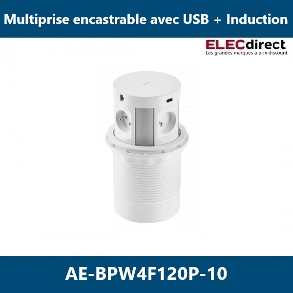 GTV - COMFORT PLUS - 4x230V + 2xUSB + chargeur à induction - blanc - Réf.: AE-BPW4F120P-10