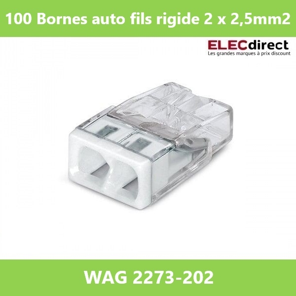 WAGO - Boîte de 100 Bornes auto fils rigide 2 x 2,5mm2 - Réf.: WAG 2273-202