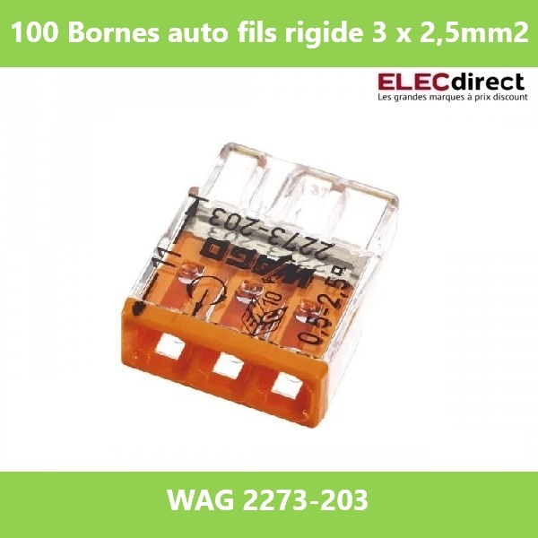 WAGO - Boîte de 100 Bornes auto fils rigide 3 x 2,5mm2 - Réf.: WAG 2273-203