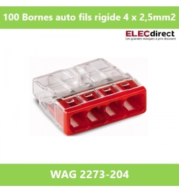 WAGO - Boîte de 100 Bornes auto fils rigide 4 x 2,5mm2 - Réf.: WAG 2273-204