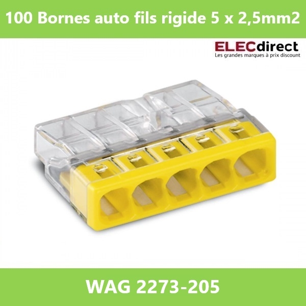 WAGO - Boîte de 100 Bornes auto fils rigide 5 x 2,5mm2 - Réf.: WAG 2273-205