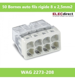 WAGO - Boîte de 50 Bornes auto fils rigide 8 x 2,5mm2 - Réf.: WAG 2273-208