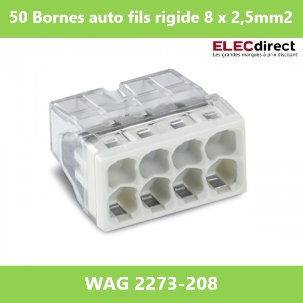 WAGO - Boîte de 50 Bornes auto fils rigide 8 x 2,5mm2 - Réf.: WAG 2273-208