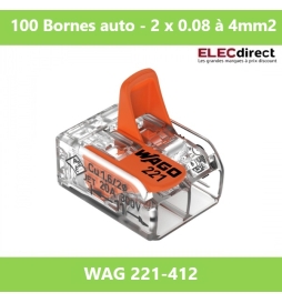 WAGO - Boîte de 100 Bornes auto fils Souple / Rigide 2 x (0.08 à 4mm2) - Réf.: WAG 221-412