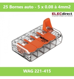 WAGO - Boîte de 25 Bornes auto fils Souple / Rigide 5 x (0.08 à 4mm2) - Réf.: WAG 221-415