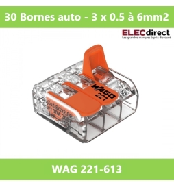 WAGO - Boîte de 30 Bornes auto fils Souple / Rigide 3 x (0.5 à 6mm2) - Réf.: WAG 221-613